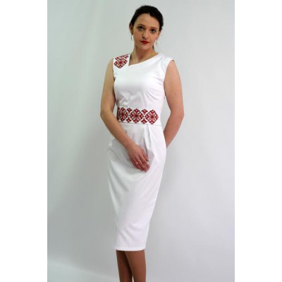 Embroidered dress "Dream" red on white